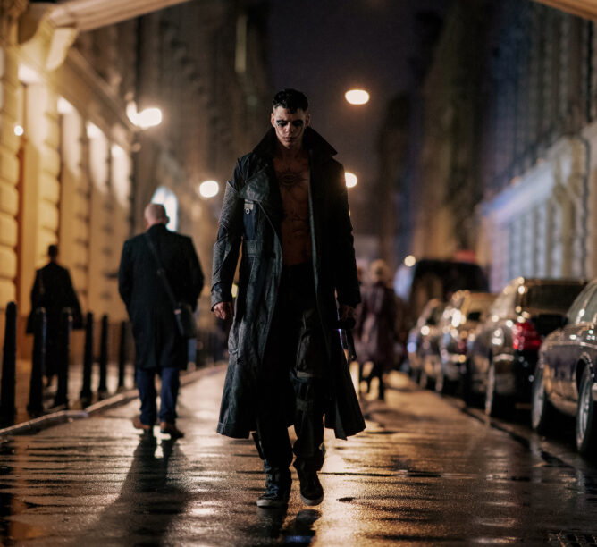 Bill Skarsgård stars in THE CROW. (Photo credit: Larry Horricks / Courtesy of Lionsgate.)